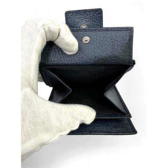 BVLGARI Vintage Blue & Black Leather Trifold Wallet - Picture 10 of 10